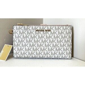 New Michael Kors Jet Set Travel Double zip wristlet wallet Vanilla Powder Blush